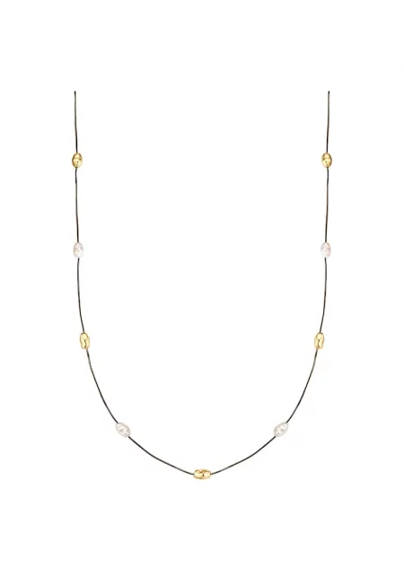 Месингово колие с 14К златно покритие със синтетични перли - Златист