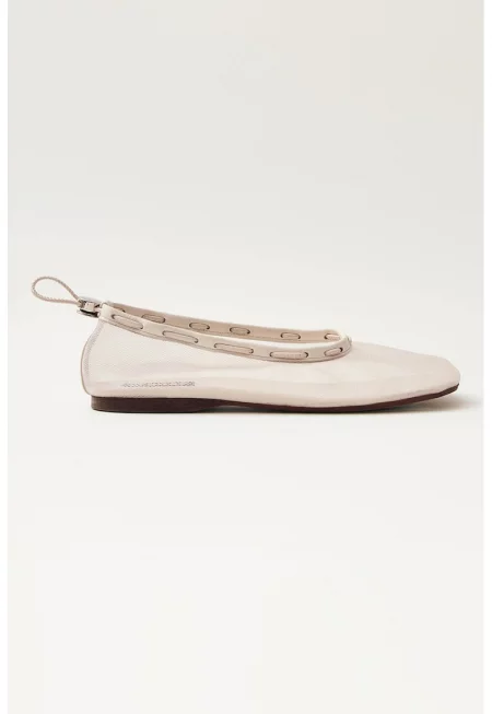 Мрежести пантофки с овален връх - Мръснобял