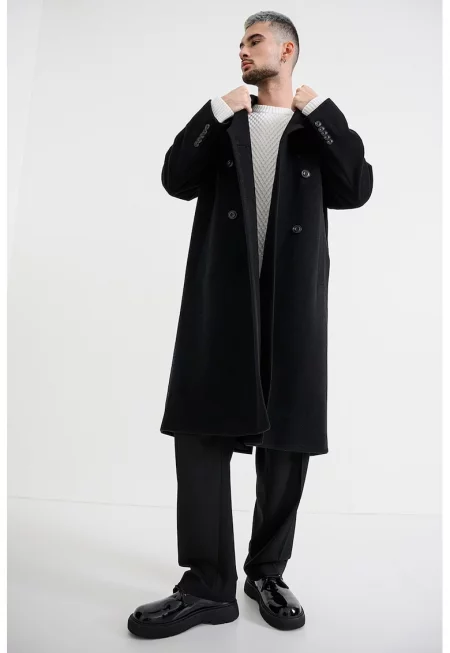 Палто с двуредно закопчаване - Черен