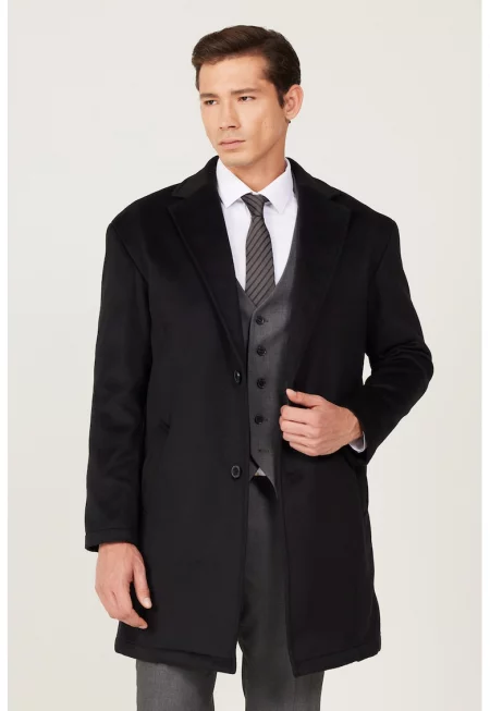 Палто с раздвоен ревер - Черен