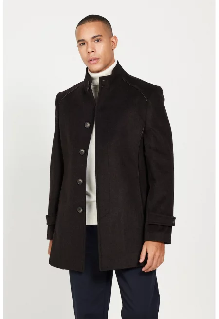 Палто с вълна - Тъмнокафяв