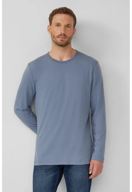 Памучна блуза с овално деколте