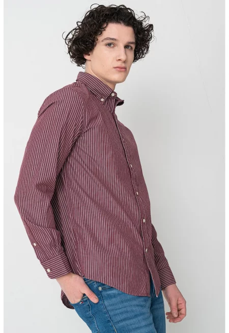Памучна риза с дълги ръкави и лого - Бордо