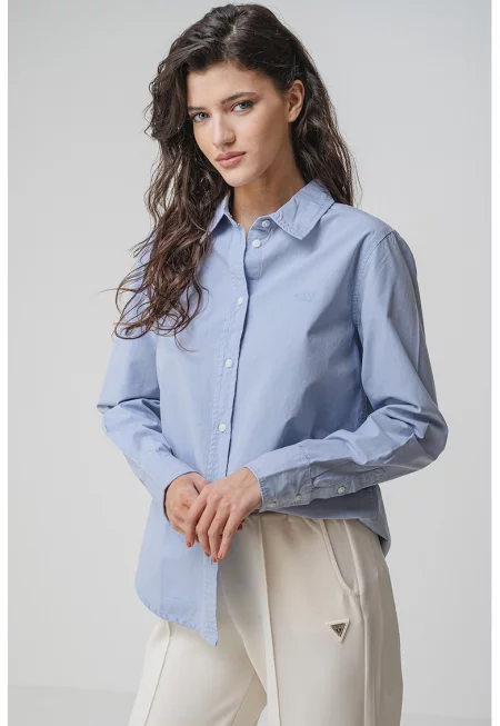 Памучна риза с класическа яка - Светлосин