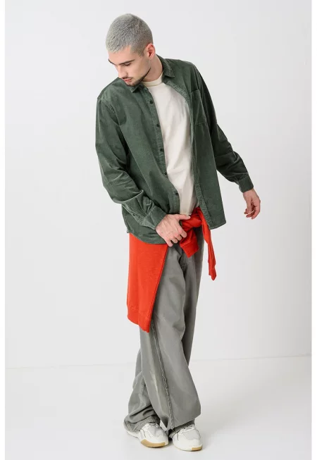 Памучна риза с паднали ръкави - Папратово зелено