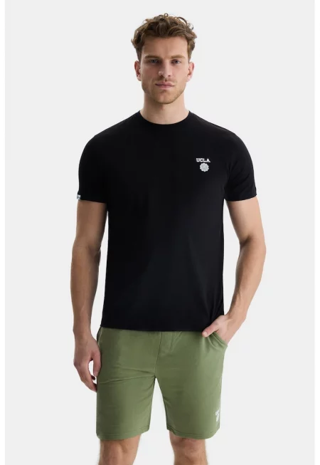 Памучна тениска с овално деколте - Черен