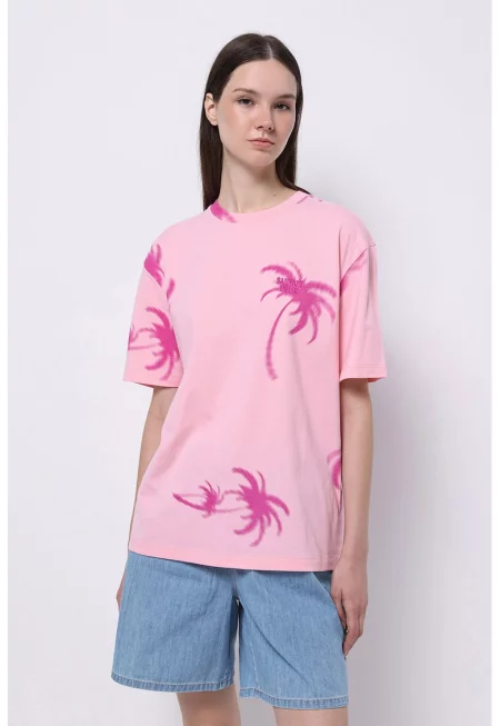 Памучна тениска с принт Palm Trees