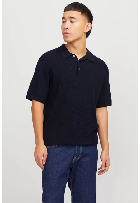 Памучна тениска с яка - Ултрамарин синьо