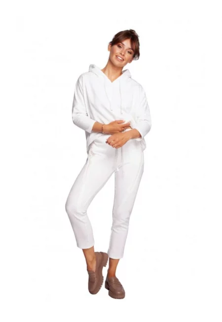 Панталон с декоративни ципове - памук/полиестер - мръсно бял