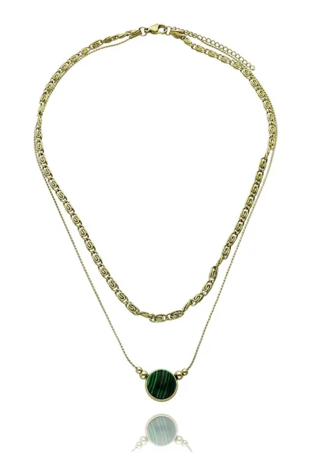 Позлатено колие със зелен камък FN99904