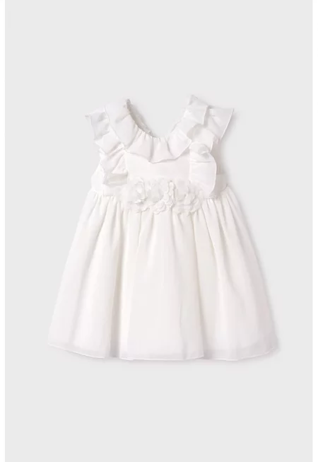 Разкроена рокля с дипли - Бял