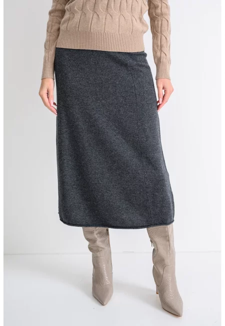 Разкроена вълнена пола с висока талия - Tъмносив