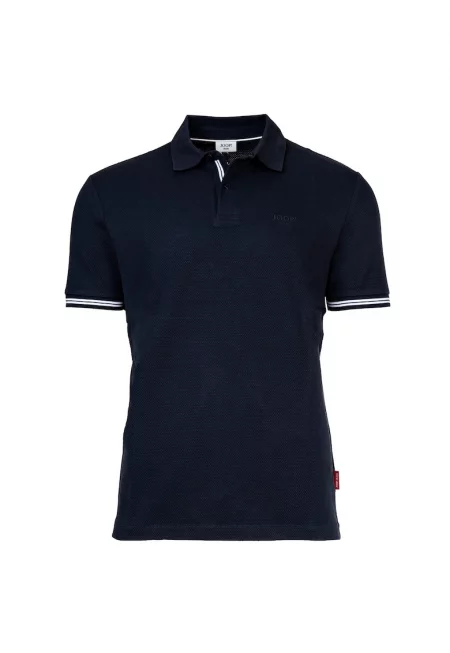 Релефна тениска с яка - Тъмносин