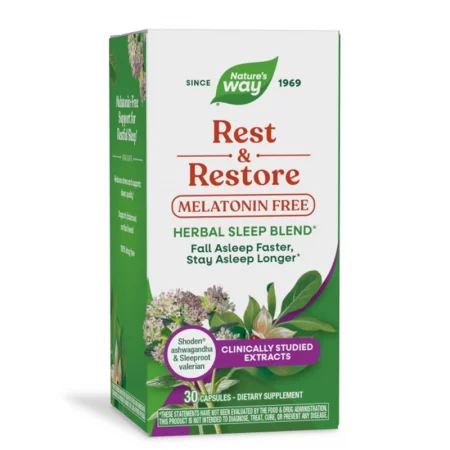 Rest & Restore – Билкова формула за сън с валериана и ашваганда, 30 капсули