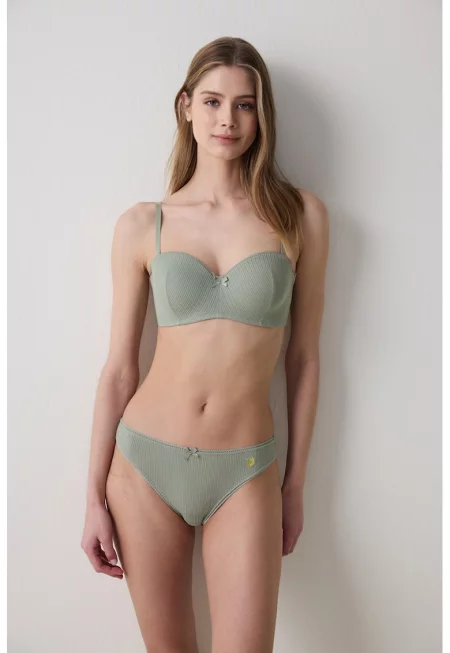 Рипсен сутиен с отделящи се презрамки - Жълт/Зелени аспержи