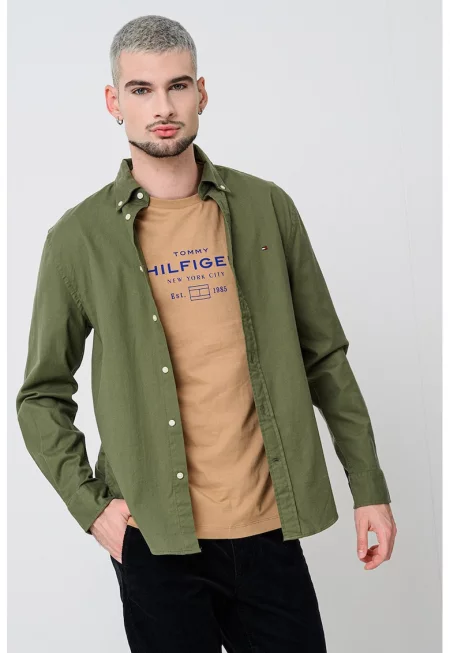 Риза Oxford с памук - Бледо каки