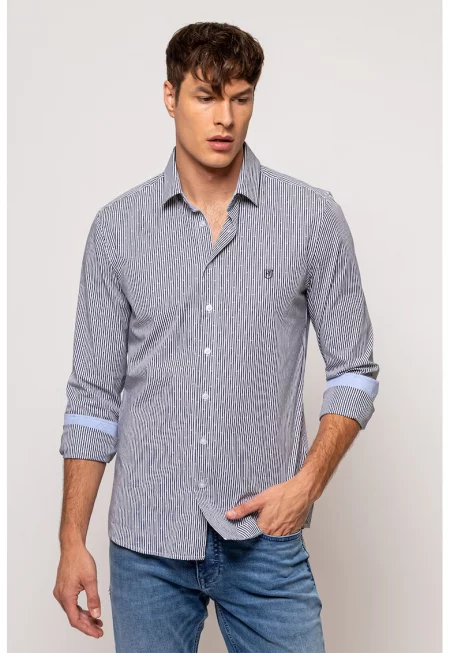 Риза Reads с дълги ръкави - Бял/Тъмносин