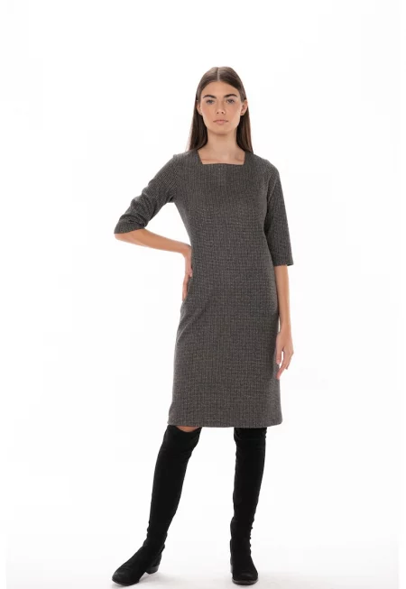 Рокля Fanni с квадратно деколте и джобове - Черен/Кафяв