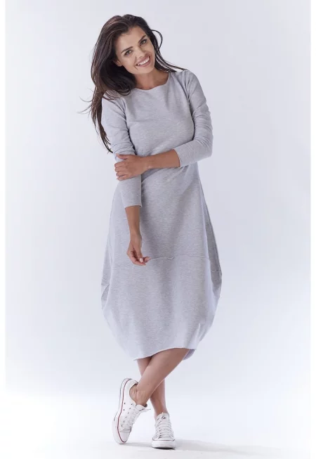 Рокля с дълъг ръкав -  Памук - Сив