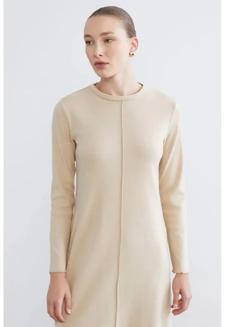 Рокля с дълги ръкави - Светло бежово