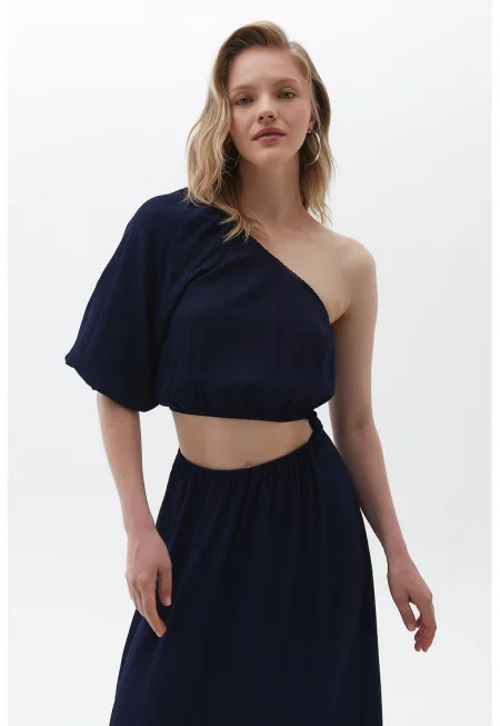 Рокля с едно рамо и отвори - Ултрамарин синьо