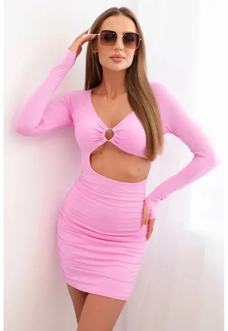 Рокля с изрез на талията и декоративен пръстен - Един размер