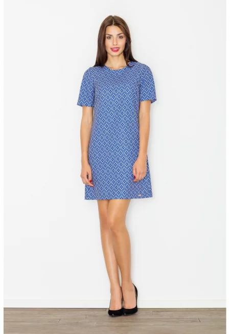 Рокля  тъмносиня - геометрична шарка - полиестер