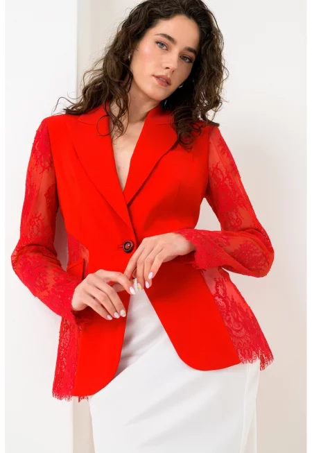 Сако с дантела - Червен