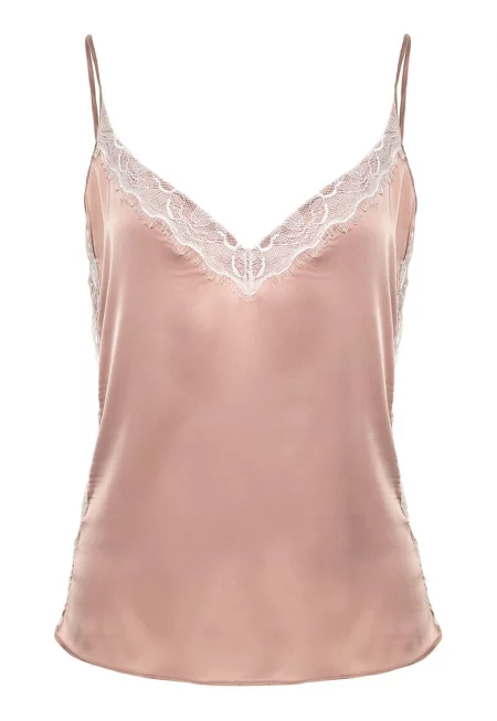Сатиниран топ с дантела - Прашно розово