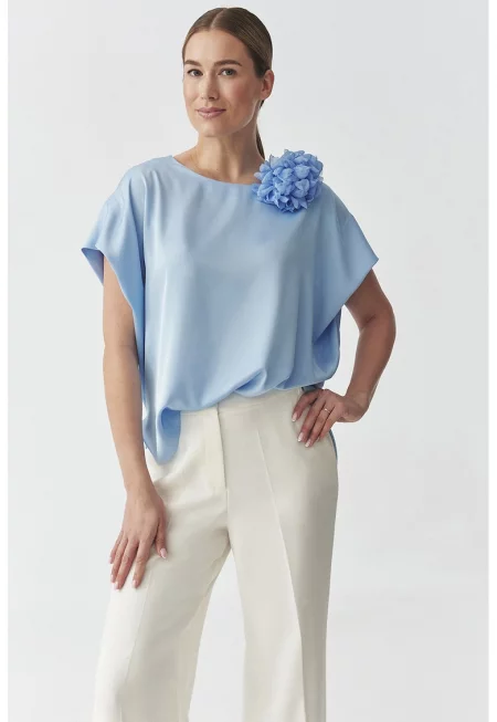 Сатинирана блуза - Пастелносин