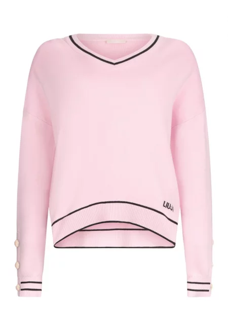 Шпиц пуловер с контрастни райета