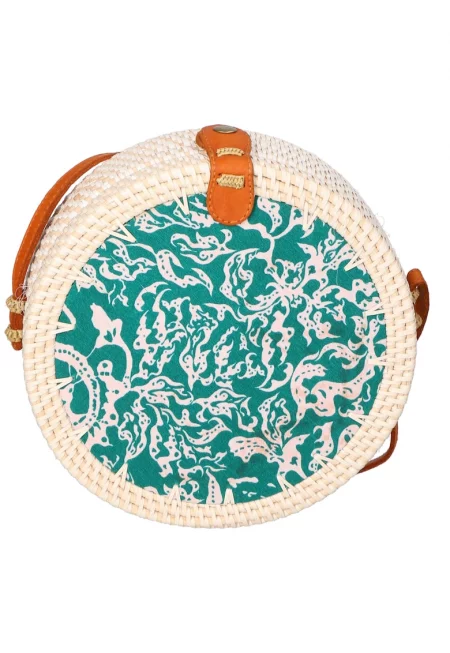 Сламена чанта през рамо - Слонова кост/Персийско зелено