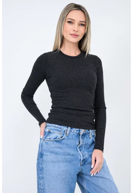 Слим блуза Delphi с овално деколте - Меланж тъмно сиво