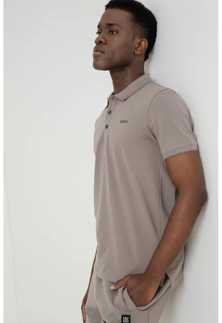 Слим тениска Dinoso с яка - Сиво-кафяв