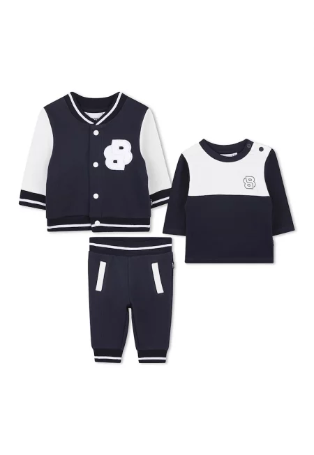 Спортен екип и блуза с контраст - 3 части - Бял/Тъмносин