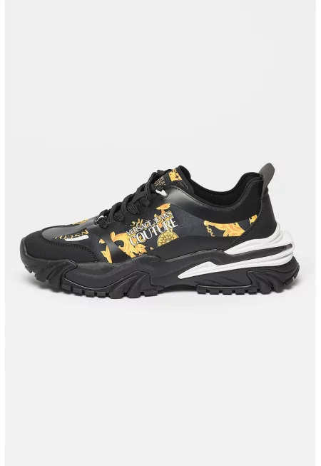 Спортни обувки от еко кожа с шарка - Бял/Черен/Жълт