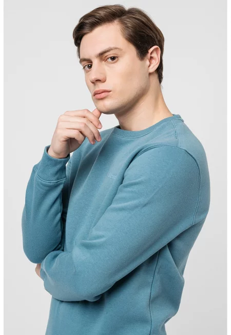 Суитшърт с овално деколте и лого - Прашно синьо