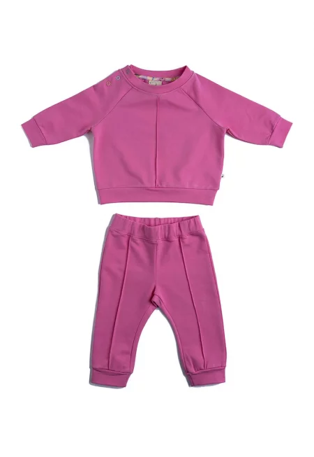 Суитшърт с овално деколте и спортен панталон - Розово