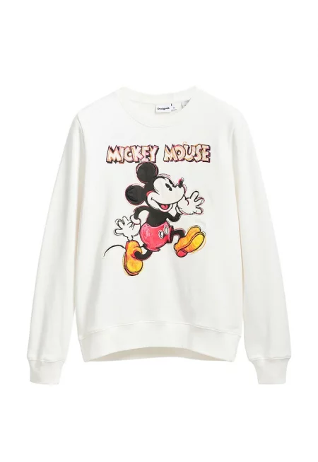 Суитшърт с шарка на Mickey Mouse - Корал/Мандарина/Мръснобял