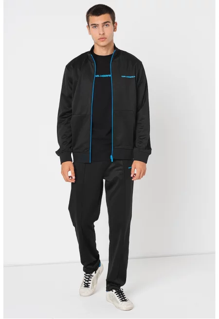 Суитшърт с цип и скосени джобове - Черен