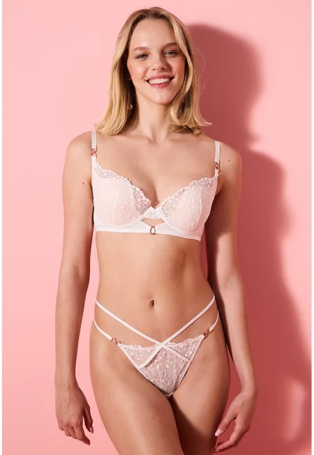 Сутиен с подплънки и дантела - Крем