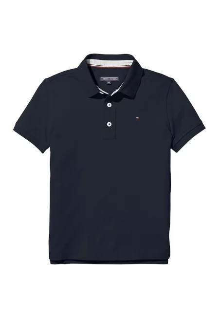 Тениска с органичен памук с яка - Тъмносин