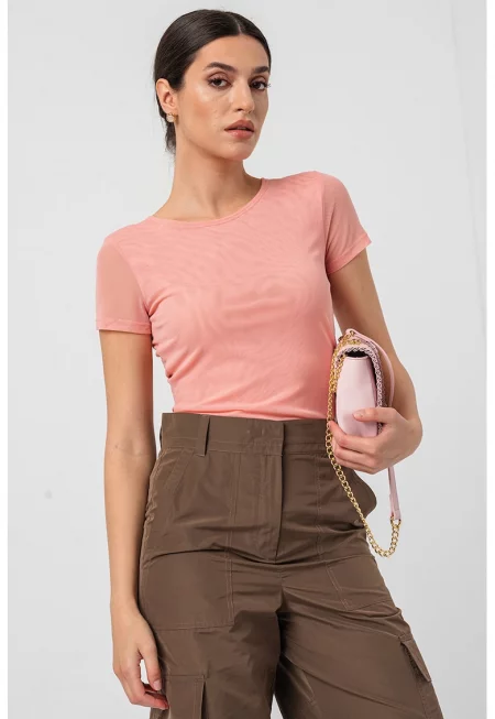 Тениска с овално деколте - Розова сьомга