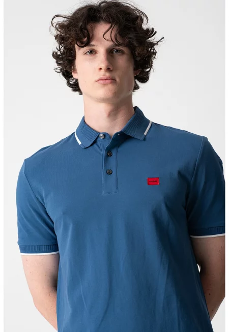 Тениска слим Deresino с яка - Червен/Пастелносин