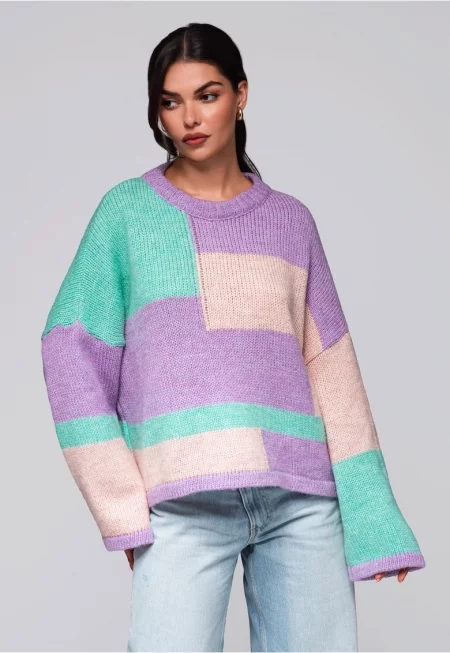 Цветен пуловер  LW-SWSW-0108 - Светлолилав