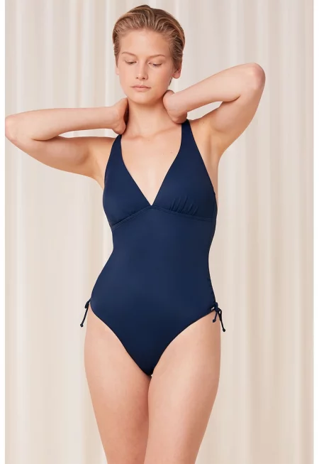 Цял бански с връзки встрани - Тъмносин