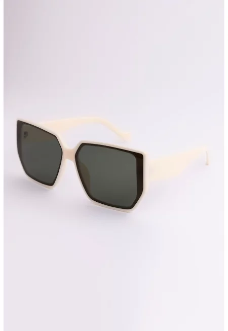 Уголемени слънчеви очила Hailey Butterfly - Слонова кост/Черен