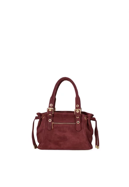 Велурена чанта за рамо Elara с цип - Тъмночервен