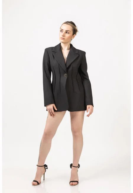 Вталено сако с двойни ревери - Черен