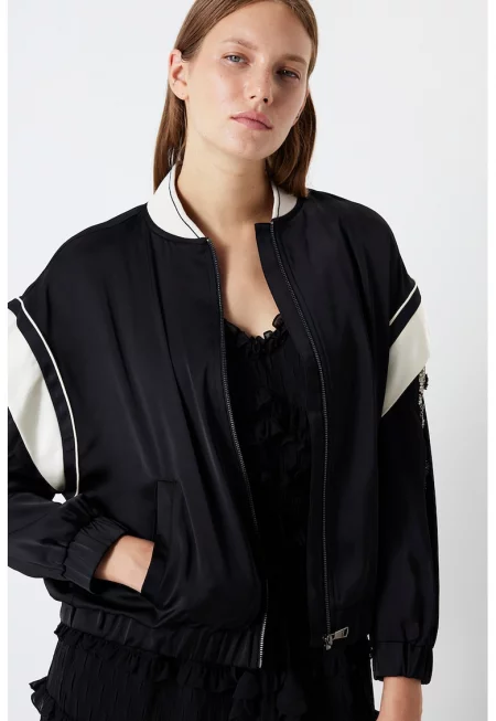 Яке бомбър с декоративни камъни - Черен/Мръснобял